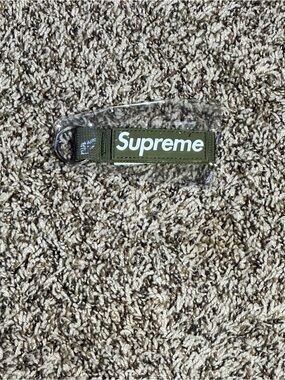 Supreme Olive Green Webbing Key Strap with White Logo